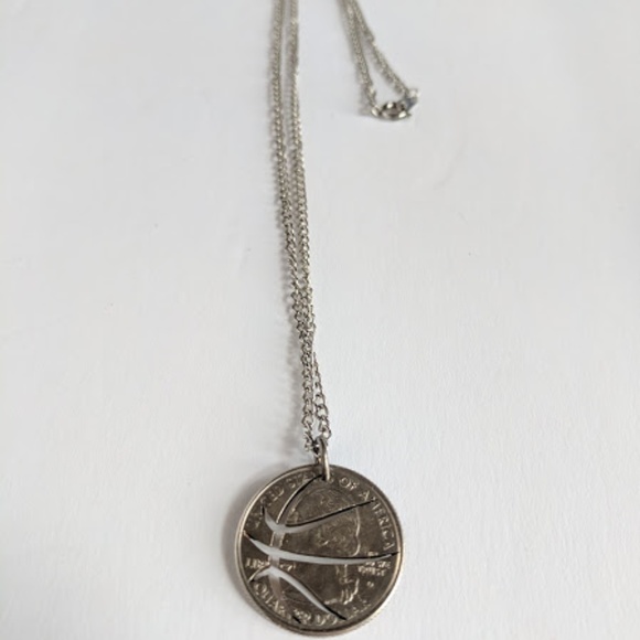 Basketball Necklace Sports Jewelry Hand Cut - Picture 1 of 3